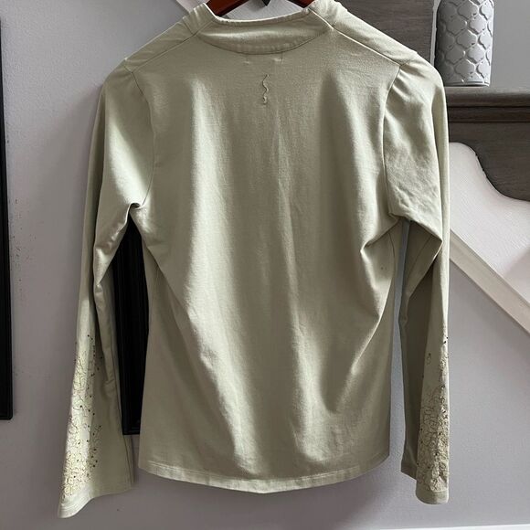 Shiva Shakti Yoga Celery V-Neck Jersey Button Down Top sz M - Picture 5 of 5